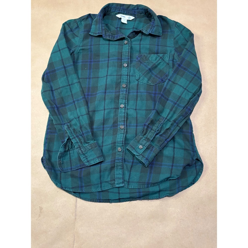 Old Navy Green Plaid Button Down Shirt Women Size S